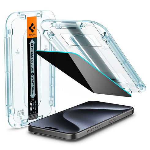 Spigen iPhone 15 Pro Screen Protector – GLAS.tR EZ Fit | Privacy