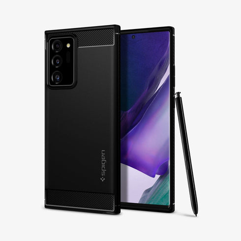 ACS01391 - Galaxy Note 20 Ultra Rugged Armor Case in matte black showing the back