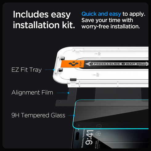 Spigen iPhone 15 Pro Screen Protector – GLAS.tR EZ Fit | Privacy